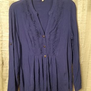 Spense Long Sleeve Half Sleeve Royal Blue Button Up Blouse Size L